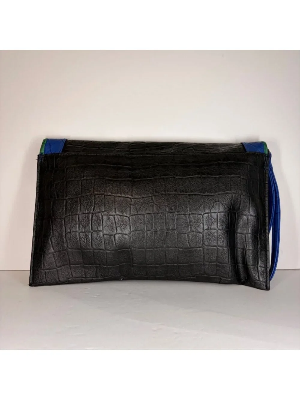 Giannini Faux Leather Croc Envelope Clutch Wristlet Black Blue Green Colorblock